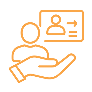 Symbol mit dünnen orangefarbenen Linien, das das Thema „Onboarding“ mit transparentem Hintergrund darstellt