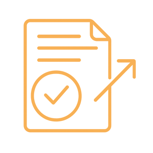 Symbol mit dünnen orangefarbenen Linien, das das Thema „gesendete Bewerbung“ mit transparentem Hintergrund anzeigt.