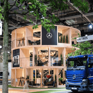 Daimler Truck Trade Fair Booth with several floors and built with OCTANORM modular systems.