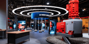 The SEW-EURODRIVE exhibition stand at the 2025 Hannover Messe, which won a German Design Award.