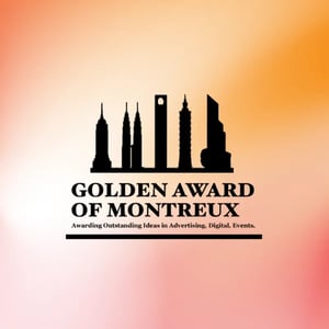Golden Award of Montreux Logo on top of an orange and red background