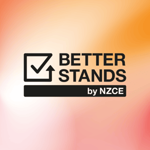 Better Stands logo against a red- and orange-colored background.