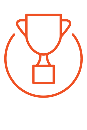Icon showing a trophy inside an orange outline circle.