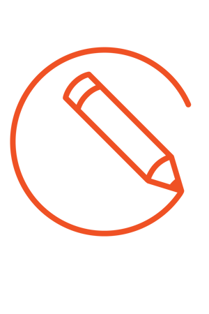 Icon of a stylized pen drawing a red circle.