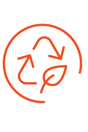 Icon featuring recycling arrows and a leaf symbolizing sustainability.