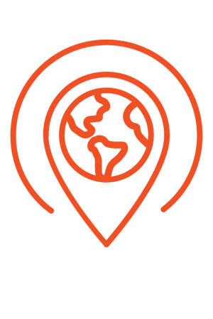 Icon of a location pin with a stylized world map inside it.