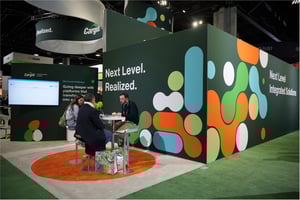 Exterior view of Cargill’s IPPE 2026 booth with large-scale graphics and the “Next Level. Realized.” brand message.