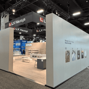 LX Hausys’ modern brand presentation at an international trade fair for construction using materials for architecture and interior design.