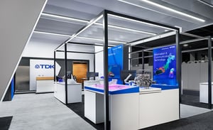 TDK's exhibition booth with bright lines and clear communication